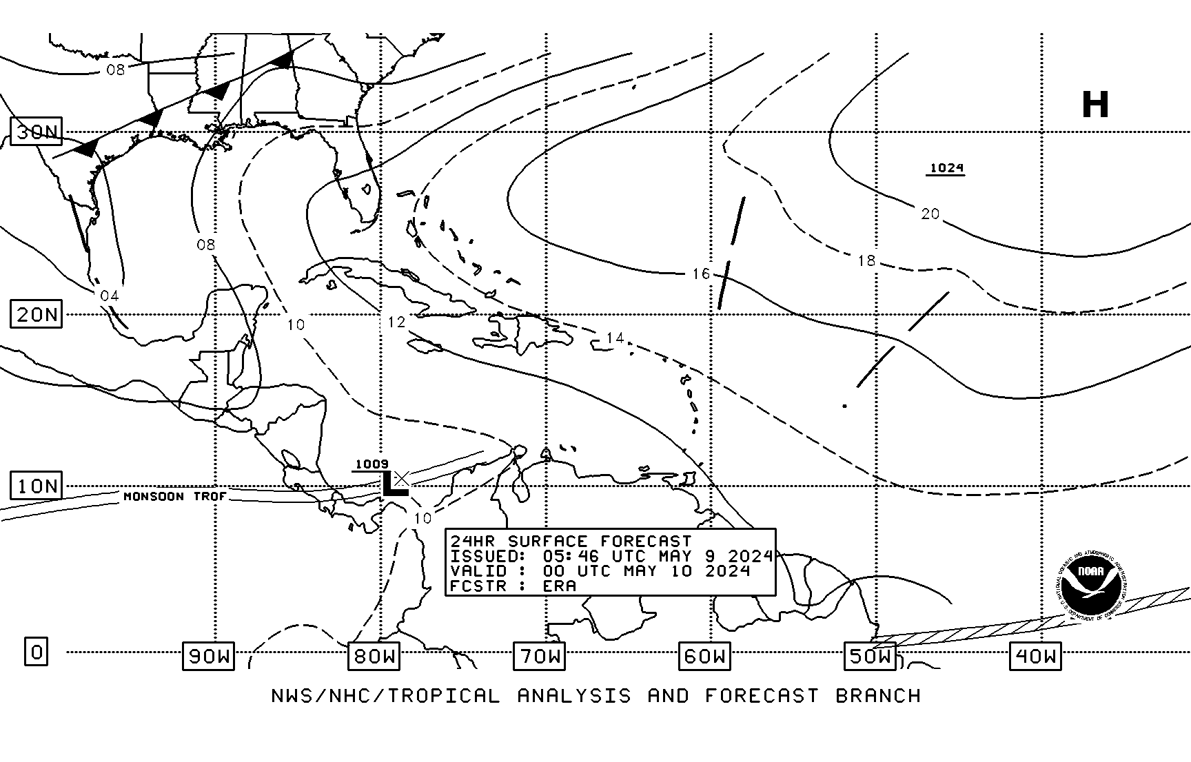24 hour Tropical Atlantic surface