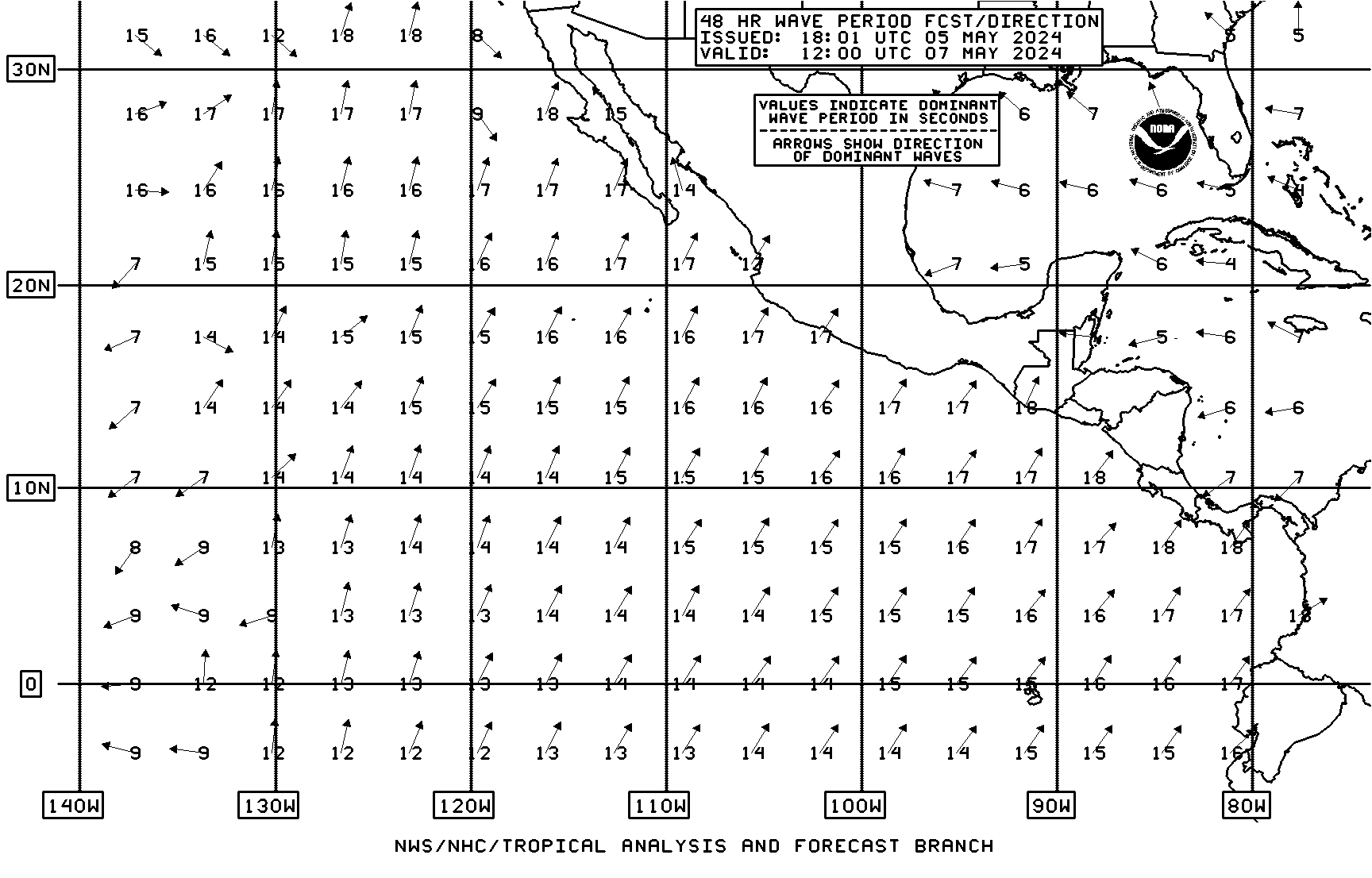 48 hour SE Pacific wave period