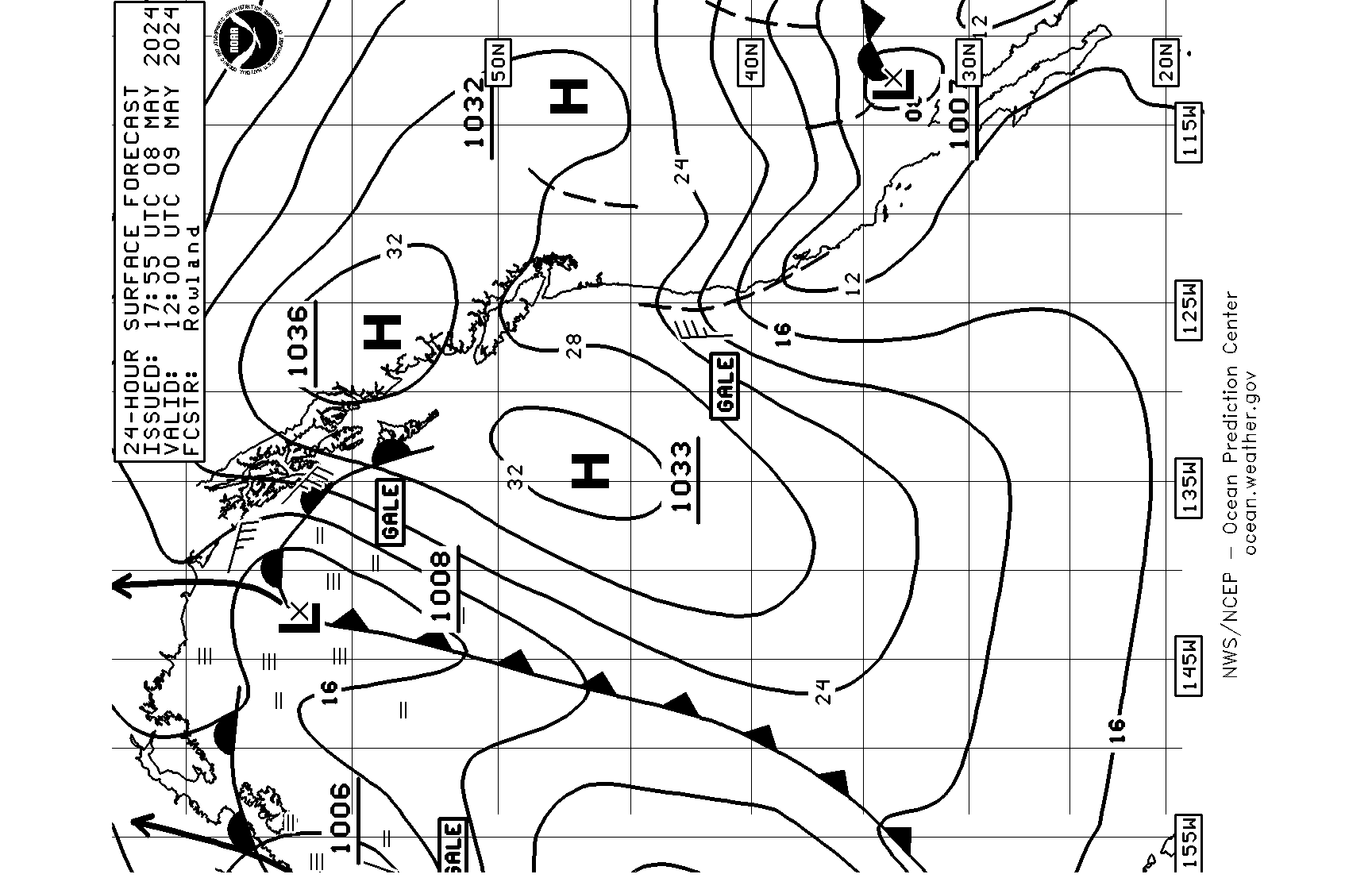 24 hour Pacific surface offshore & adjacent waters