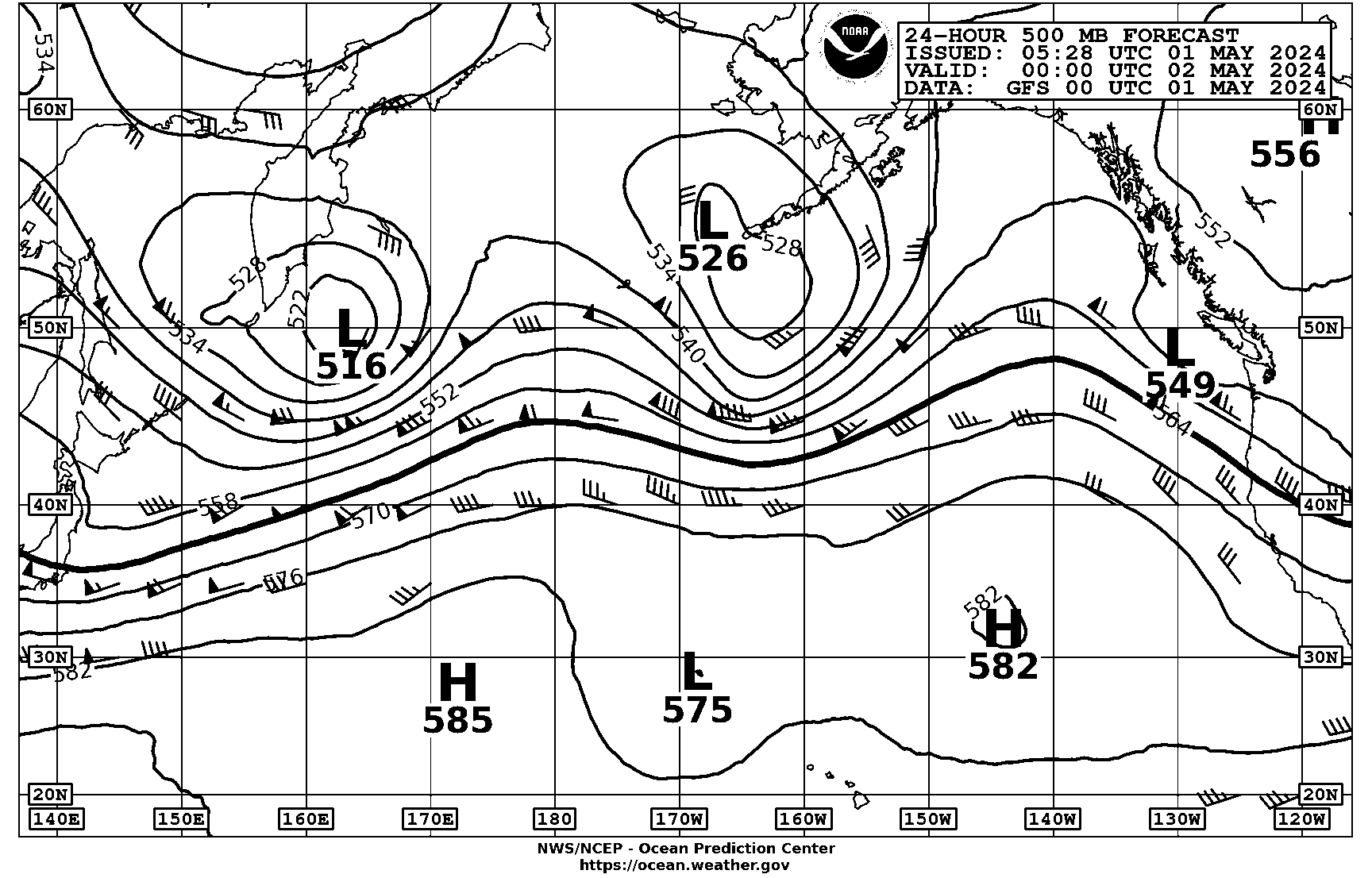 24 hour 500 mb Pacific
