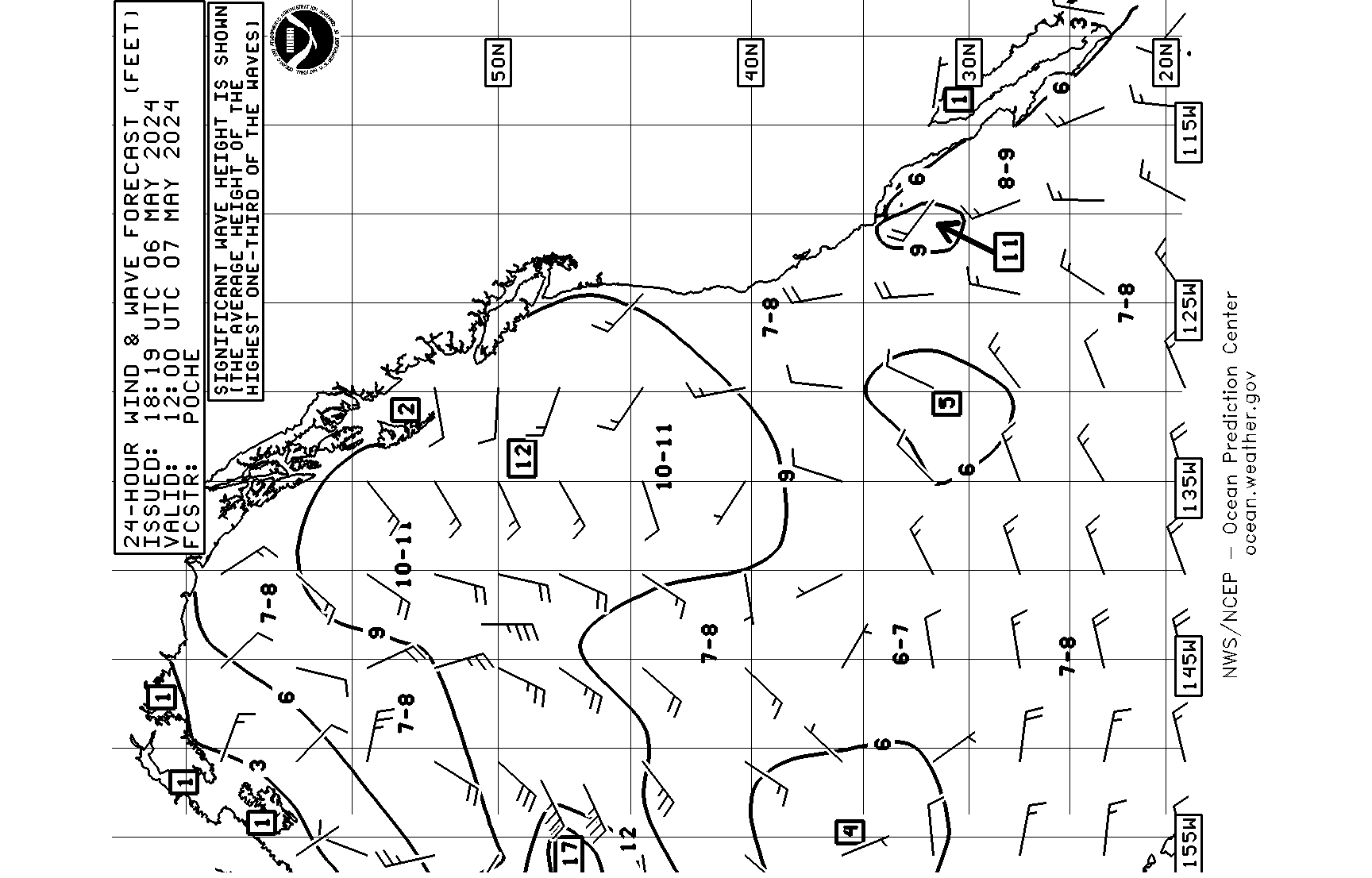 24 hour Pacific wind/wave offshore & adjacent waters