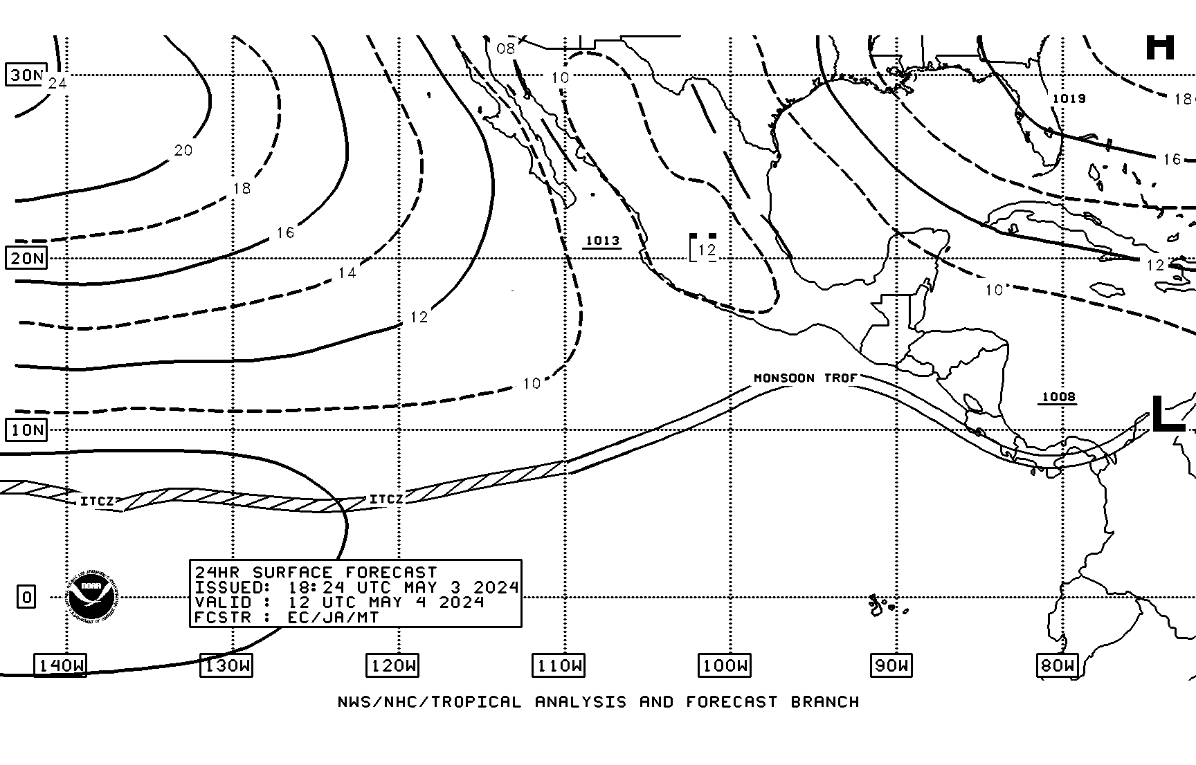 24 hour SE Pacific surface