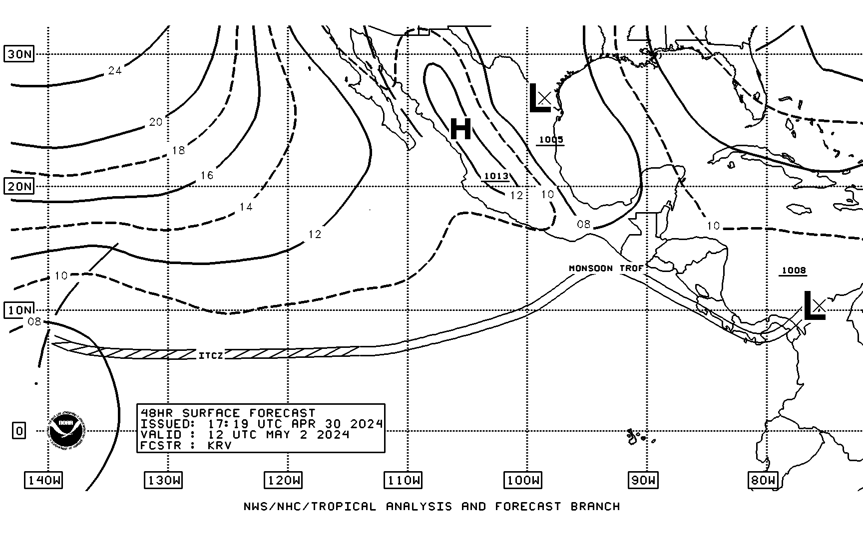 48 hour SE Pacific surface