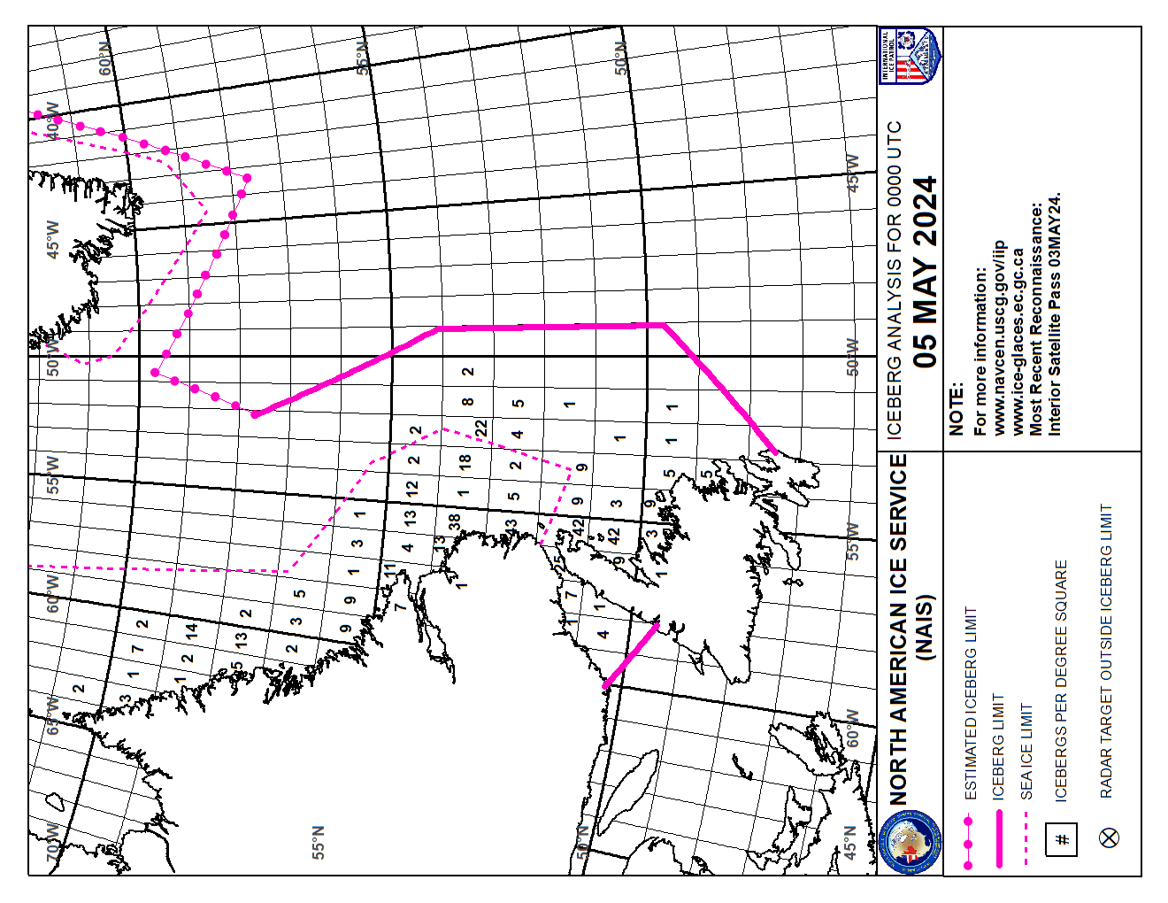 Map of Iceberg Analysis for North-Atlantic sea